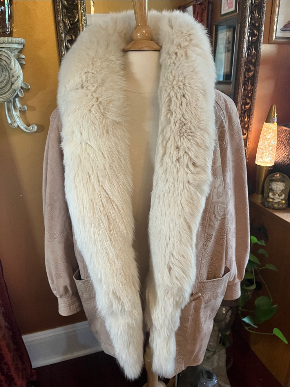Vintage 80s Marvin Richard’s J Percy Blush suede Coat with Cream fur trim Size M - Picture 12 of 16